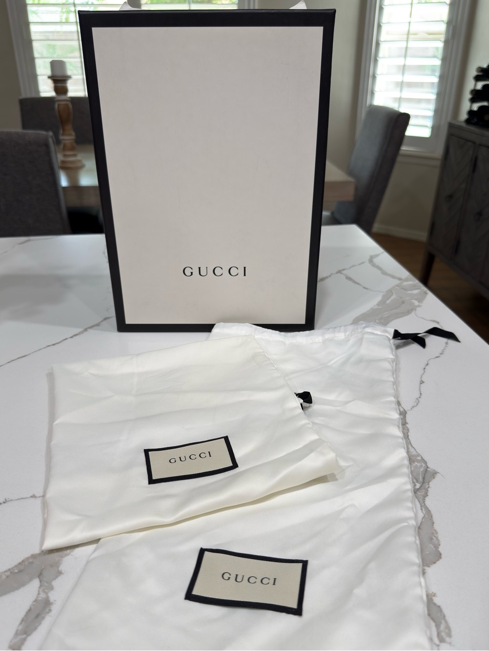 Gucci White Satin Logo Dust Bags with Black Trim